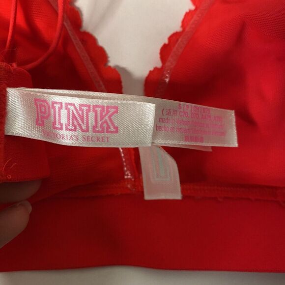 VS PINK Victoria Secret Red Size Small Lace Longline Bralette Strappy - Picture 7 of 8
